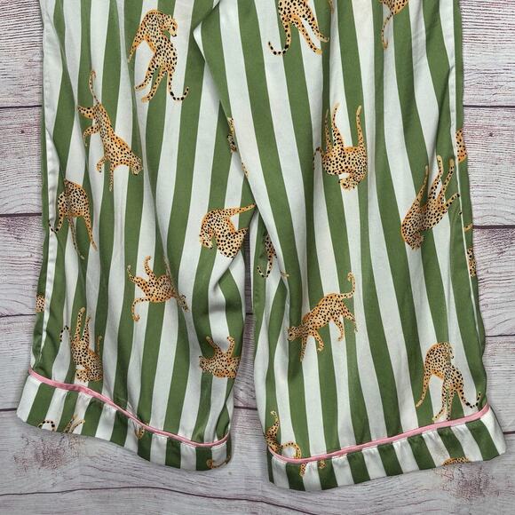 Room Service Wide Leg Crop Cheetah Green White Tropical Pajama Pants Size Small - Picture 4 of 8
